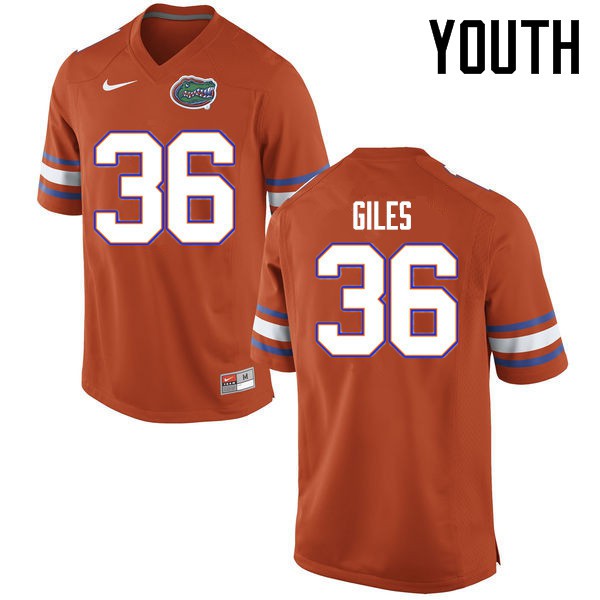 Florida Gators Youth #36 Eddie Giles College Football Jerseys Orange